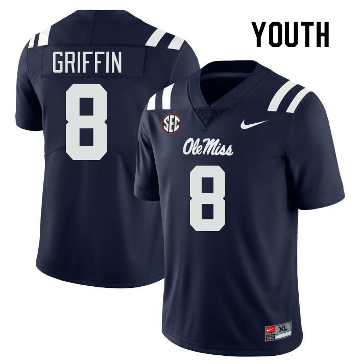 Youth #8 Jam Griffin Ole Miss Rebels College Football Jerseyes Stitched Sale-Navy